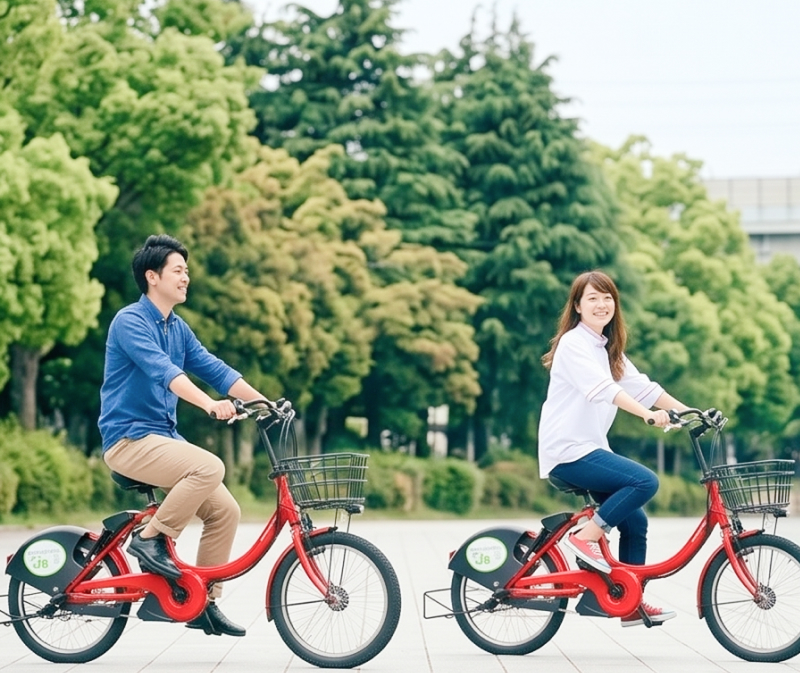自転車に乗る男女