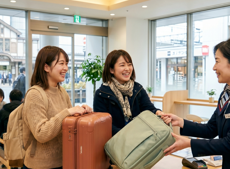 荷物を預ける女性