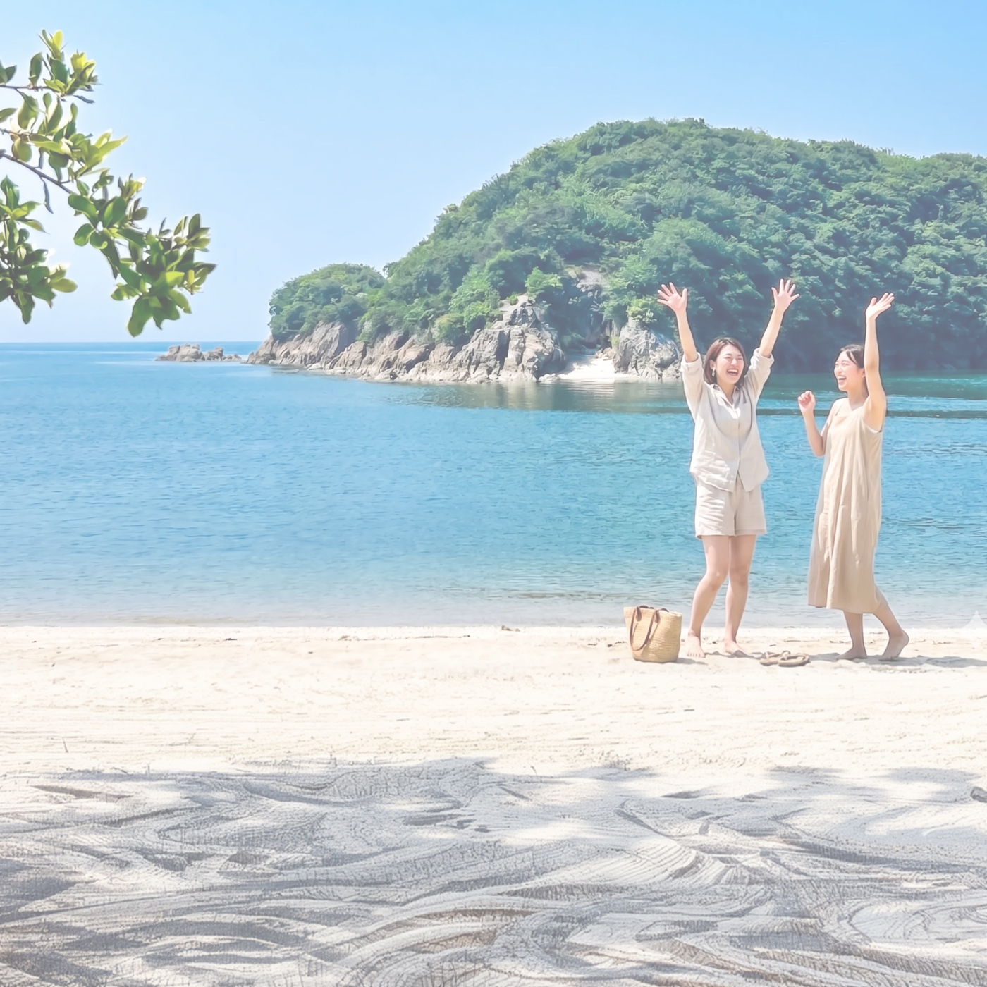 海と女性の写真