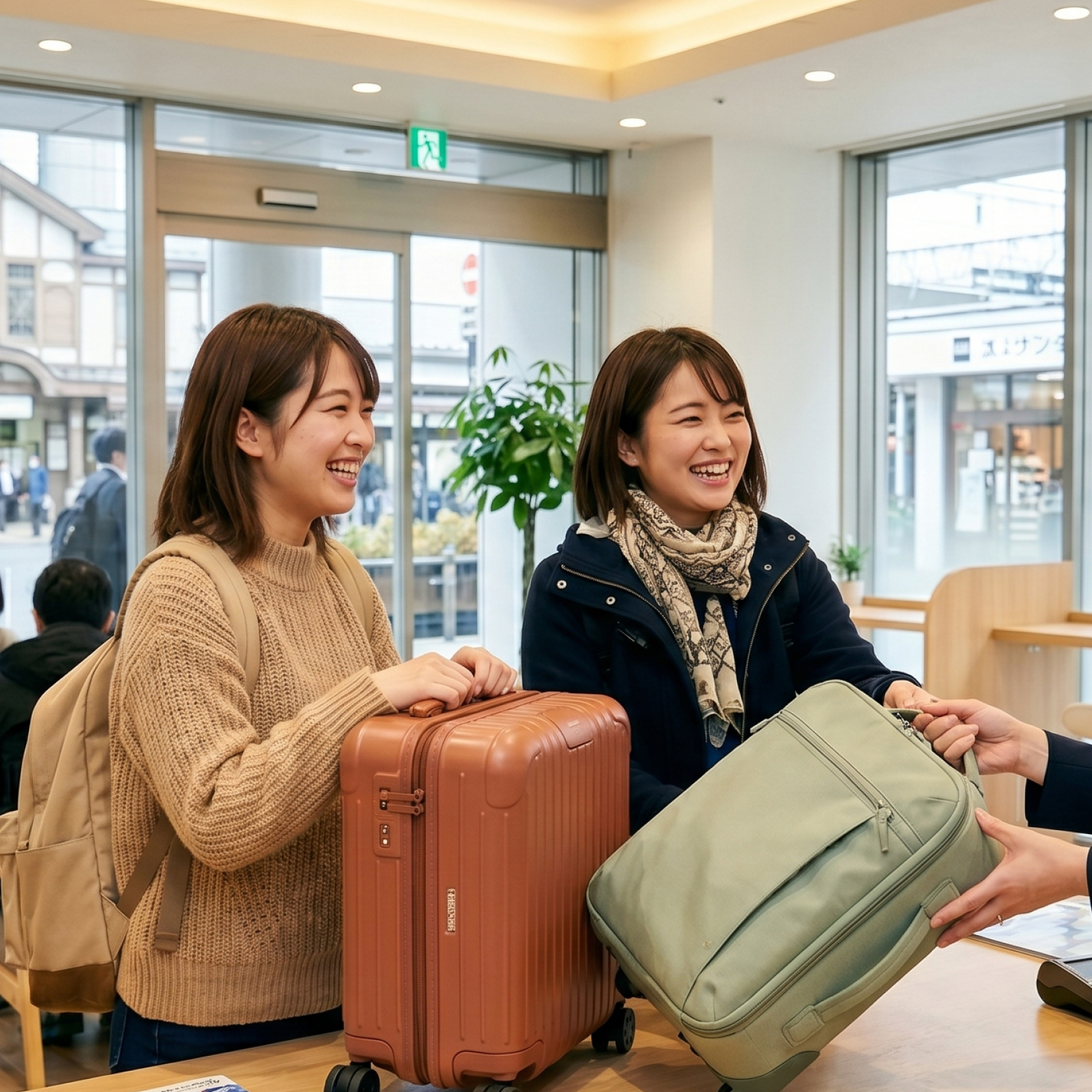 荷物を預ける女性