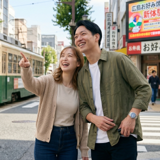 観光する男女