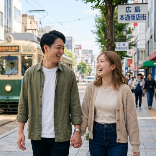 観光する男女