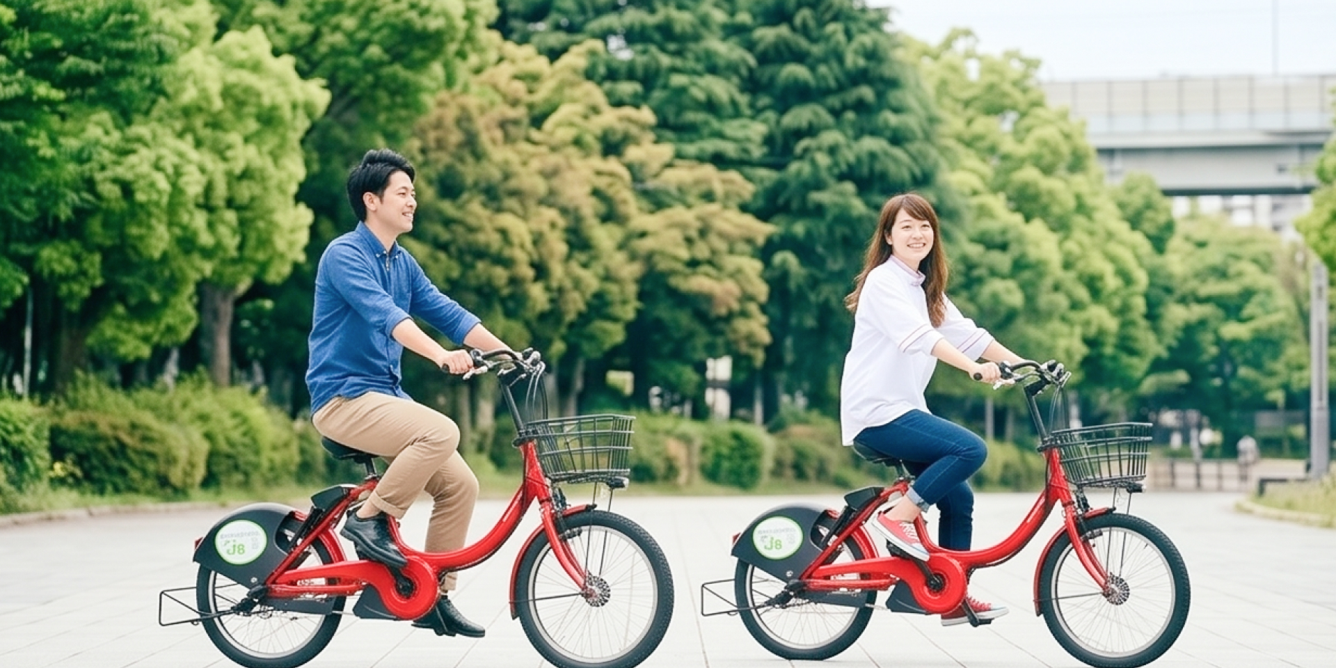 自転車に乗る男女