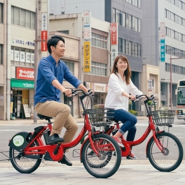自転車に乗る男女