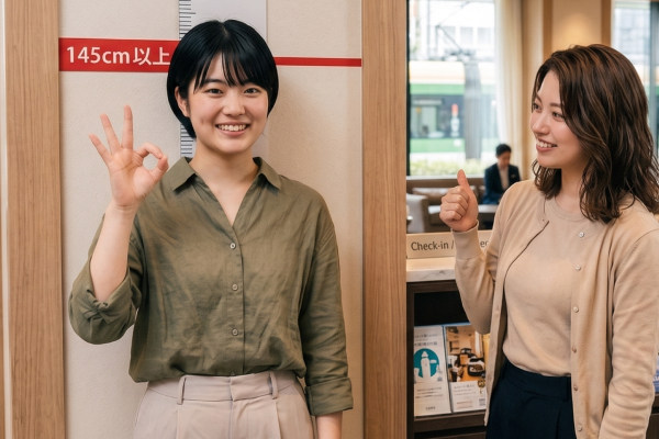 身長をはかる女性